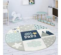 Paco Home Alfombra Infantil Redonda Chicas Chicos Estrellas Luna Elefante Arco Iris, tamaño:Ø 150 cm Redon, Color:Azul