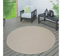 Paco Home Alfombra Interior Exterior Terraza Balcón Intemperie Lisa Estructura, tamaño:Ø 160 cm Redon, Color:Beige
