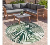 Paco Home Alfombra Interior Y Exterior De Tejido Plano Jungla Diseño Floral Palmeras Tallado Verde, tamaño:Ø 120 cm Redondo