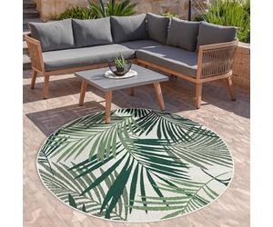 Paco Home Alfombra Interior Y Exterior De Tejido Plano Jungla Diseño Floral Palmeras Tallado Verde, tamaño:Ø 120 cm Redondo