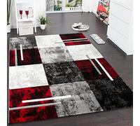 Paco Home Alfombra Moderna De Diseño Perfilado - A Cuadros En Gris Negro Rojo, tamaño:120x170 cm