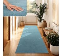 Paco Home Alfombra Moderna y Suave para Salón a Pelo Corto Lavable Fluffy Uni Efecto Piel Intemporal Elegante Antideslizante Fácil de Limpiar, tamaño:80x150 cm, Color:Turquesa