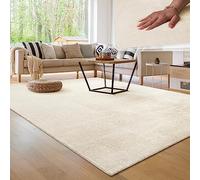 Paco Home Alfombra Moderna y Suave para Salón a Pelo Corto Lavable Fluffy Uni Efecto Piel Intemporal Elegante Antideslizante Fácil de Limpiar, tamaño:120x170 cm, Color:Crema