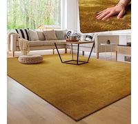 Paco Home Alfombra Moderna y Suave para Salón a Pelo Corto Lavable Fluffy Uni Efecto Piel Intemporal Elegante Antideslizante Fácil de Limpiar, tamaño:140x200 cm, Color:Amarillo