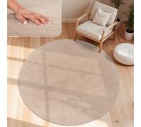 Paco Home Alfombra Moderna y Suave para Salón a Pelo Corto Lavable Fluffy Uni Efecto Piel Intemporal Elegante Antideslizante Fácil de Limpiar, tamaño:Ø 200 cm Redon, Color:Beige