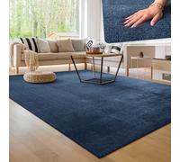 Paco Home Alfombra Moderna y Suave para Salón a Pelo Corto Lavable Fluffy Uni Efecto Piel Intemporal Elegante Antideslizante Fácil de Limpiar, tamaño:160x220 cm, Color:Azul-Marino