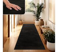 Paco Home Alfombra Moderna y Suave para Salón a Pelo Corto Lavable Fluffy Uni Efecto Piel Intemporal Elegante Antideslizante Fácil de Limpiar, tamaño:60x100 cm, Color:Negro