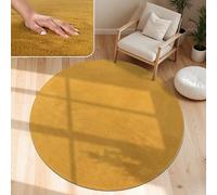 Paco Home Alfombra Moderna y Suave para Salón a Pelo Corto Lavable Fluffy Uni Efecto Piel Intemporal Elegante Antideslizante Fácil de Limpiar, tamaño:Ø 120 cm Redon, Color:Amarillo