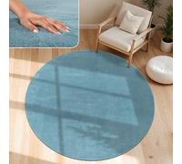 Paco Home Alfombra Moderna y Suave para Salón a Pelo Corto Lavable Fluffy Uni Efecto Piel Intemporal Elegante Antideslizante Fácil de Limpiar, tamaño:Ø 160 cm Redon, Color:Turquesa
