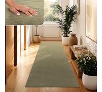 Paco Home Alfombra Moderna y Suave para Salón a Pelo Corto Lavable Fluffy Uni Efecto Piel Intemporal Elegante Antideslizante Fácil de Limpiar, tamaño:80x300 cm, Color:Verde Claro