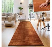 Paco Home Alfombra Moderna y Suave para Salón a Pelo Corto Lavable Fluffy Uni Efecto Piel Intemporal Elegante Antideslizante Fácil de Limpiar, tamaño:80x300 cm, Color:Cobre