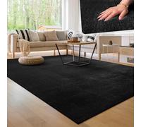 Paco Home Alfombra Moderna y Suave para Salón a Pelo Corto Lavable Fluffy Uni Efecto Piel Intemporal Elegante Antideslizante Fácil de Limpiar, tamaño:120x170 cm, Color:Negro