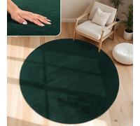 Paco Home Alfombra Moderna y Suave para Salón a Pelo Corto Lavable Fluffy Uni Efecto Piel Intemporal Elegante Antideslizante Fácil de Limpiar, tamaño:Ø 160 cm Redon, Color:Verde