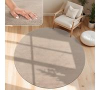 Paco Home Alfombra Moderna y Suave para Salón a Pelo Corto Lavable Fluffy Uni Efecto Piel Intemporal Elegante Antideslizante Fácil de Limpiar, tamaño:80 cm Redon, Color:Taupe