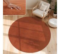 Paco Home Alfombra Moderna y Suave para Salón a Pelo Corto Lavable Fluffy Uni Efecto Piel Intemporal Elegante Antideslizante Fácil de Limpiar, tamaño:Ø 160 cm Redon, Color:Cobre