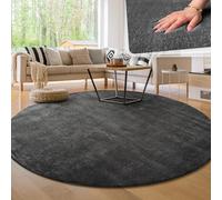 Paco Home Alfombra Moderna y Suave para Salón a Pelo Corto Lavable Fluffy Uni Efecto Piel Intemporal Elegante Antideslizante Fácil de Limpiar, tamaño:Ø 200 cm Redon, Color:Antracita