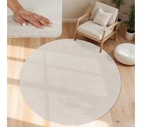 Paco Home Alfombra Moderna y Suave para Salón a Pelo Corto Lavable Fluffy Uni Efecto Piel Intemporal Elegante Antideslizante Fácil de Limpiar, tamaño:Ø200 cm Redon, Color:Crema 4