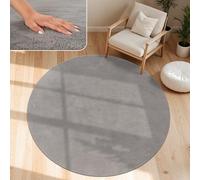 Paco Home Alfombra Moderna y Suave para Salón a Pelo Corto Lavable Fluffy Uni Efecto Piel Intemporal Elegante Antideslizante Fácil de Limpiar, tamaño:Ø 120 cm Redon, Color:Gris