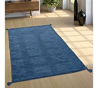 Paco Home Alfombra Natural Salón con Flecos, Moderna Tejida A Mano Kilim, 100% Algodón, tamaño:120x170 cm, Color:Azul