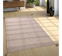 Paco Home Alfombra Natural Salón con Flecos, Moderna Tejida A Mano Kilim, 100% Algodón, tamaño:120x170 cm, Color:Beige