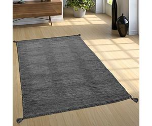 Paco Home Alfombra Natural Salón con Flecos, Moderna Tejida A Mano Kilim, 100% Algodón, tamaño:80x150 cm, Color:Gris