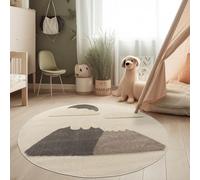 Paco Home Alfombra para habitación Infantil Efecto 3D Alfombra Resistente Tonos Naturales, tamaño:120 cm (Redondo), Color:Crema