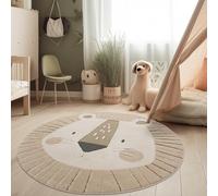 Paco Home Alfombra para habitación Infantil Efecto 3D Alfombra Resistente Tonos Naturales, tamaño:160 cm (Redondo), Color:Cream (león)