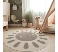 Paco Home Alfombra para habitación Infantil Efecto 3D Alfombra Resistente Tonos Naturales, tamaño:160 cm (Redondo), Color:Crema (Sol)