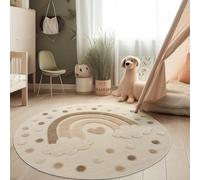 Paco Home Alfombra para habitación Infantil Efecto 3D Alfombra Resistente Tonos Naturales, tamaño:160 cm (Redondo), Color:Arena (arcoíris)