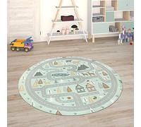 Paco Home Alfombra para Habitación Infantil Juegos Bebé Alfombras Infantiles Carreteras, tamaño:80 cm Redon, Color:Turquesa