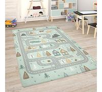 Paco Home Alfombra para Habitación Infantil Juegos Bebé Alfombras Infantiles Carreteras, tamaño:80x150 cm, Color:Turquesa
