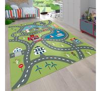Paco Home Alfombra para niños, Alfombra de Juego para Habitaciones Infantiles, con Motivo de la Calle, En Verde, tamaño:140x200 cm