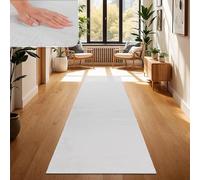 Paco Home Alfombra para Salón en Falsa Piel Suave Lavable Moderna Elegante Fácil de Limpiar Efecto Piel Uni Brillante Fluffy a Pelo Corto, tamaño:80x300 cm, Color:Blanco
