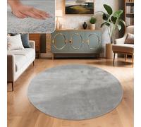 Paco Home Alfombra para Salón en Falsa Piel Suave Lavable Moderna Elegante Fácil de Limpiar Efecto Piel Uni Brillante Fluffy a Pelo Corto, tamaño:Ø 160 cm Redon, Color:Gris