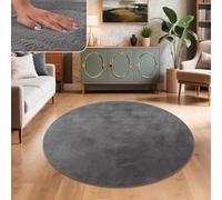 Paco Home Alfombra para Salón en Falsa Piel Suave Lavable Moderna Elegante Fácil de Limpiar Efecto Piel Uni Brillante Fluffy a Pelo Corto, tamaño:80 cm Redon, Color:Antracita