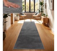 Paco Home Alfombra para Salón en Falsa Piel Suave Lavable Moderna Elegante Fácil de Limpiar Efecto Piel Uni Brillante Fluffy a Pelo Corto, tamaño:80x150 cm, Color:Antracita