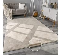 Paco Home Alfombra para Salón en Falsa Piel Suave Lavable Moderna Elegante Fácil de Limpiar Efecto Piel Uni Brillante Fluffy a Pelo Corto, tamaño:160x230 cm, Color:Crema