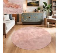 Paco Home Alfombra para Salón en Falsa Piel Suave Lavable Moderna Elegante Fácil de Limpiar Efecto Piel Uni Brillante Fluffy a Pelo Corto, tamaño:80 cm Redon, Color:Pink