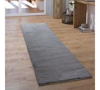 Paco Home Alfombra Pasillo Pelo Largo Hall Dormitorio Salón Mullida Alfombra Piel Sintética Moderna Monocolor, tamaño:100x200 cm, Color:Antracita