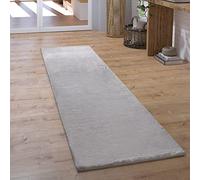 Paco Home Alfombra Pasillo Pelo Largo Hall Dormitorio Salón Mullida Alfombra Piel Sintética Moderna Monocolor, tamaño:80x150 cm, Color:Gris