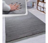 Paco Home Alfombra Pelo Largo Salón Sintética Suave Monocolor Tamaños, tamaño:100x200 cm, Color:Antracita