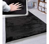 Paco Home Alfombra Pelo Largo Salón Sintética Suave Monocolor Tamaños, tamaño:100x200 cm, Color:Negro