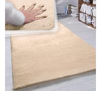 Paco Home Alfombra Pelo Largo Salón Sintética Suave Monocolor Tamaños, tamaño:80x300 cm, Color:Arena