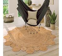 Paco Home Alfombra Redonda Salón Yute Boho Motivo Étnico Moderno Hecha A Mano Natural, tamaño:Ø 100 cm Redon, Color:Naturaleza 2