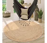Paco Home Alfombra Redonda Salón Yute Boho Motivo Étnico Moderno Hecha A Mano Natural, tamaño:Ø 100 cm Redon, Color:Marfil 2