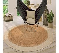 Paco Home Alfombra Redonda Salón Yute Boho Motivo Étnico Moderno Hecha A Mano Natural, tamaño:Ø 120 cm Redon, Color:Marfil