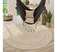 Paco Home Alfombra Redonda Salón Yute Boho Motivo Étnico Moderno Hecha A Mano Natural, tamaño:Ø 120 cm Redon, Color:Beige