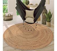 Paco Home Alfombra Redonda Salón Yute Boho Motivo Étnico Moderno Hecha A Mano Natural, tamaño:80 cm Redon, Color:Naturaleza 3