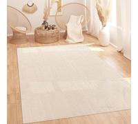 Paco Home Alfombra Sala-De-Estar Dormitorio Pelo-Alto Diseño-Escandinavo Liso Estilo-Boho Abstracto 3D Esponjoso Lavable Crema, tamaño:160x220 cm