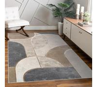 Paco Home Alfombra Sala De Estar Dormitorio Pelo Corto Patrón Geométrico Arco Abstracto Óptica 3D Decoración Moderna Gris Beige, tamaño:80x150 cm